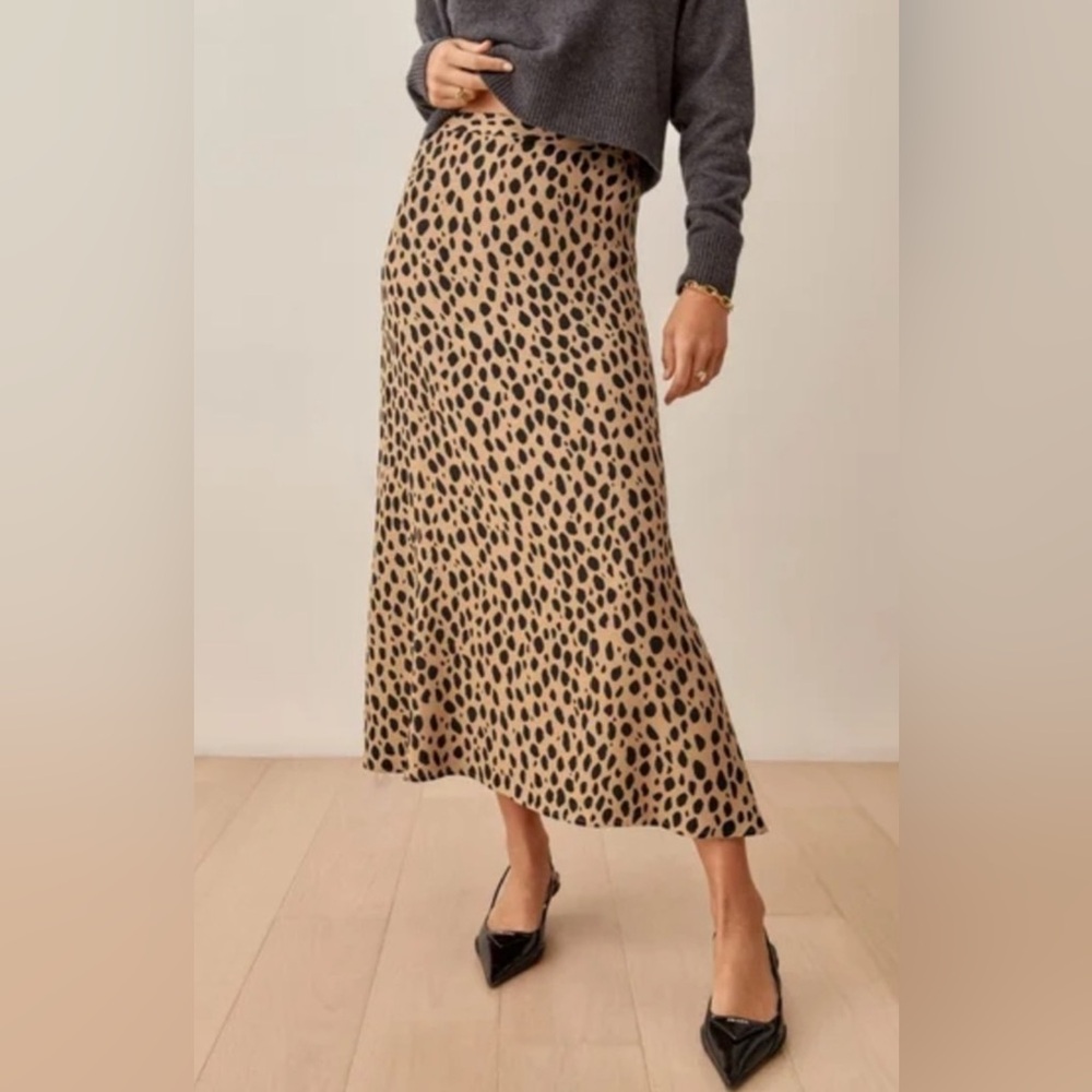 Reformation Tan and Black Midi Skirt size 12 EUC